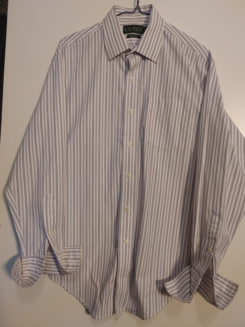 Lauren Ralph Lauren Men’s White Dress Shirt with Blue Stripes